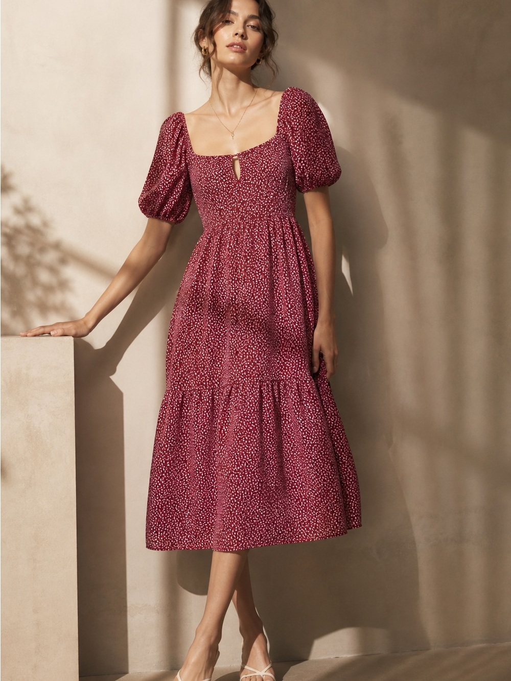 Suzy Shier Red Polka Dot Dress Size M New With Tags Puff Sleeve Chic